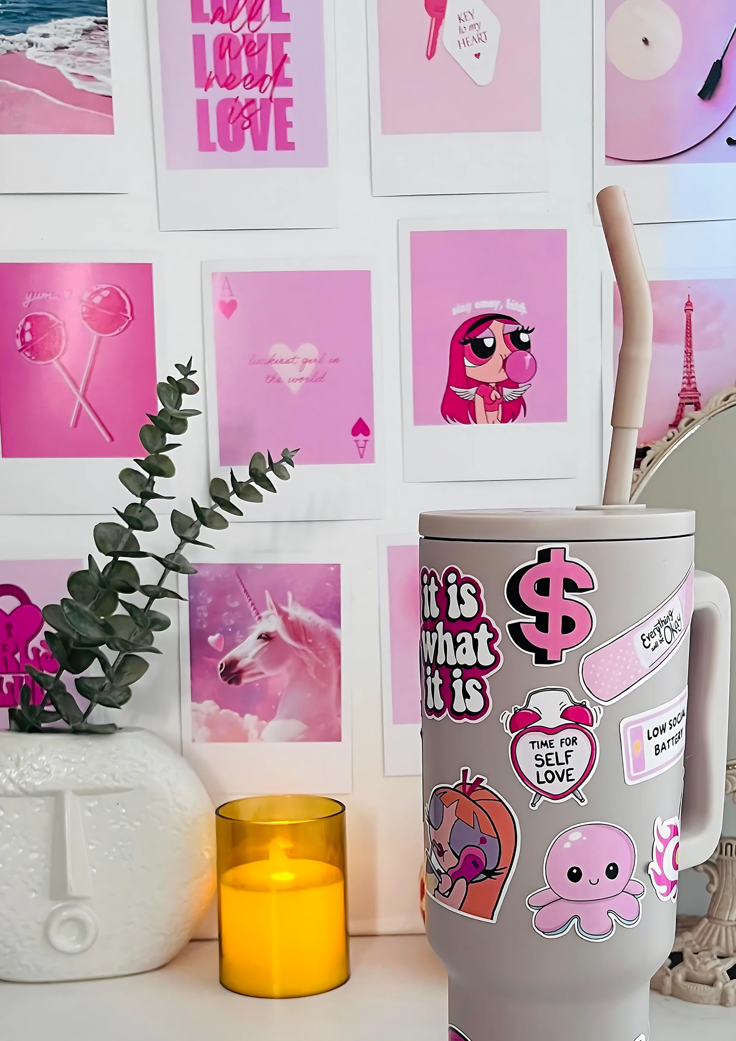 Pink Vibe Set 20 Retro Prints + 20 Aesthetic Stickers - Image 3